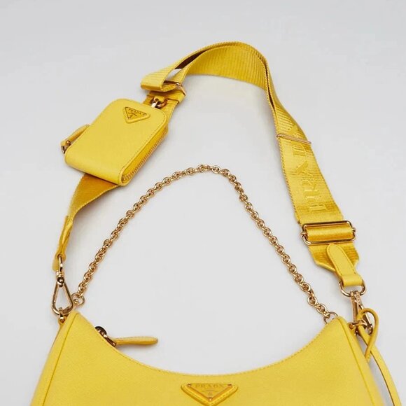 Prada Sole Yellow Saffiano Leather 2005 Re-Edition Shoulder Bag 1BH204 - Picture 11 of 12